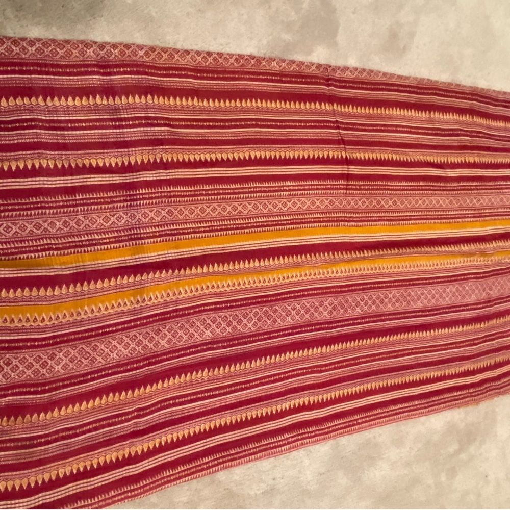 Beautiful vintage multi colored sari in mustard and maroon combination.